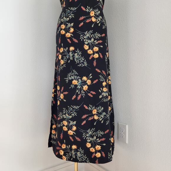 Vintage 90s Kathie Lee Black Yellow Floral Maxi Dress Sleeveless 10 - Picture 3 of 10